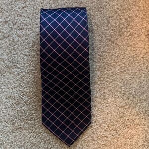 Tommy Hilfiger Navy Blue Pink Plaid 100% Silk Necktie Business Professional